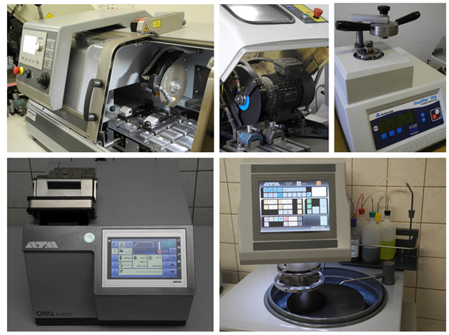 Strojové vybavení pro přípravu metalografických výbrusů je od firem BUEHLER a ATM